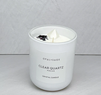 Opal + Sage Clear Quartz Crystal Candle Large